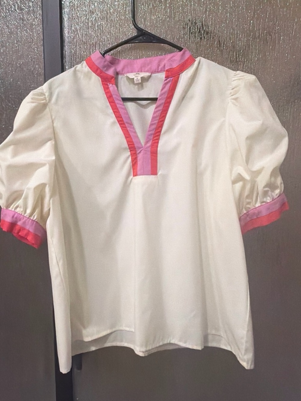entro Cream Blouse with Pink and Fuchsia Trim